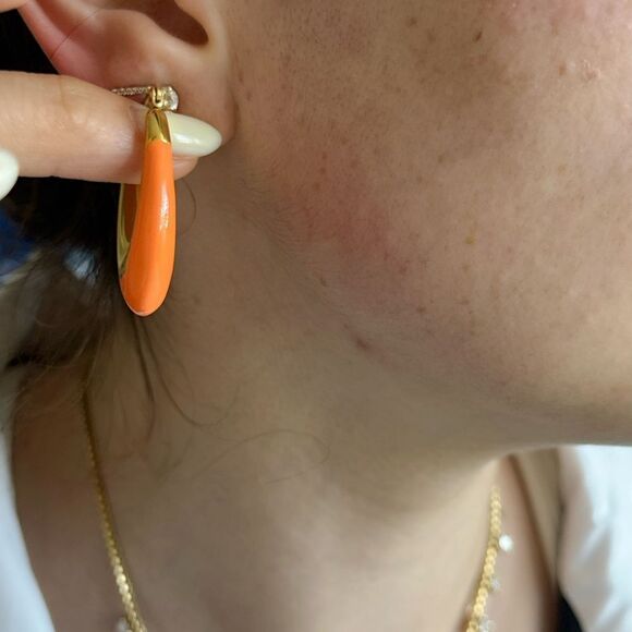 Elegant Gold and Orange Hoop Earrings A974 - Picture 4 of 4